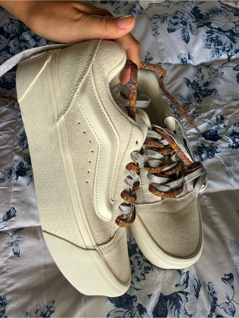 Vans Women's Cream Platform Sneakers with Multicolor Laces